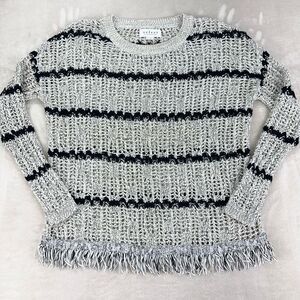 Velvet by Graham & Spencer Sweater Women’s XS-S Gray Black Fringe Boho Open Knit